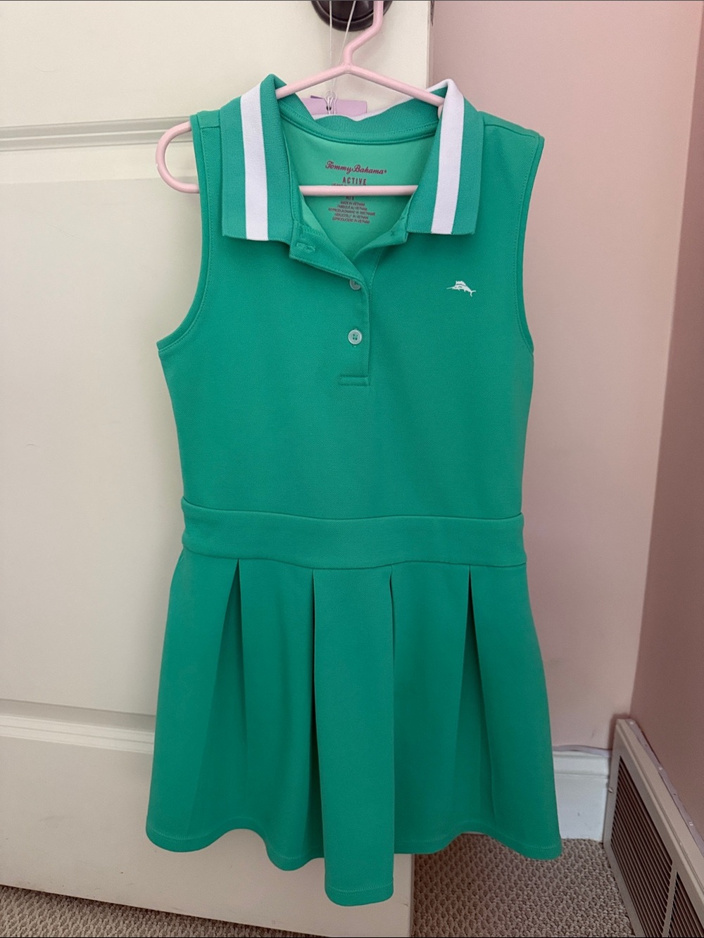 Tommy Bahama Green Sleeveless Polo Tennis Dress with White-Trim Collar